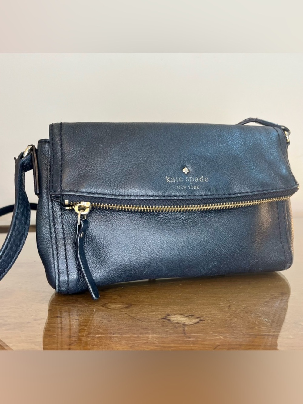 Kate Spade Black Cobble Hill Foldover Mini Crossbody Leather Bag Vintage